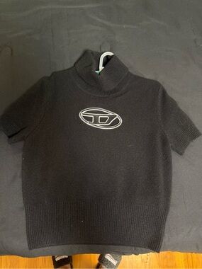 Diesel Black Short Sleeve Turtleneck Sweater with Center Logo